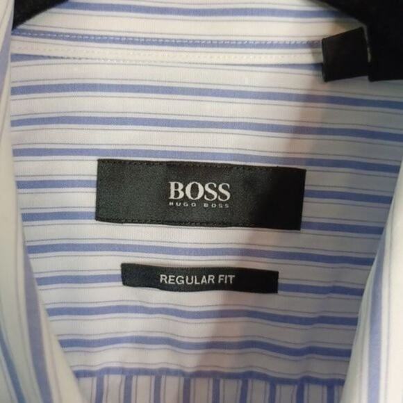 Hugo Boss Men's Size 16 32/33 Blue‎ Striped Long Sleeve Shirt Regular Fit Cotton - Picture 3 of 7